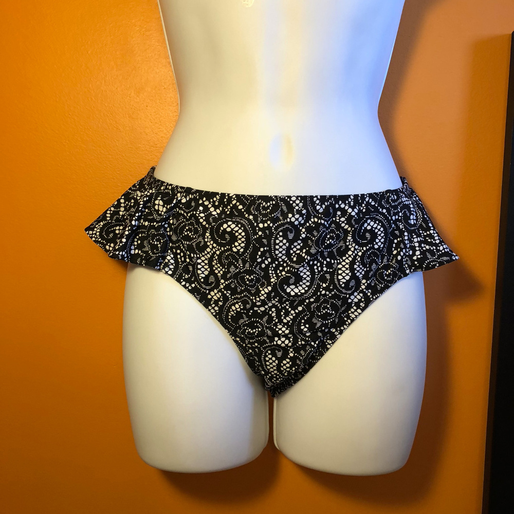 DKNY black/white Ruffle Bikini bottom M new